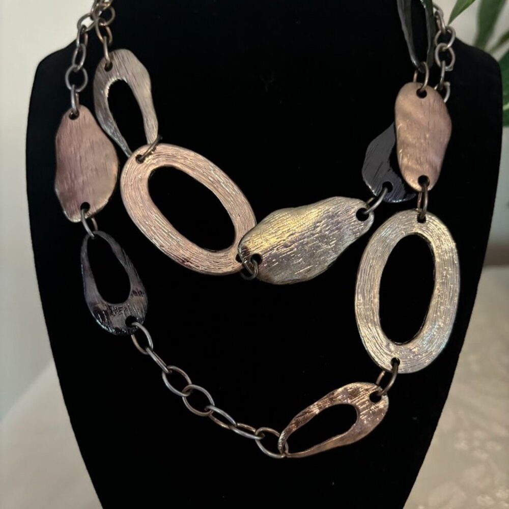 Chico's Asymmetrical Different color Bronze Necklace - 39"